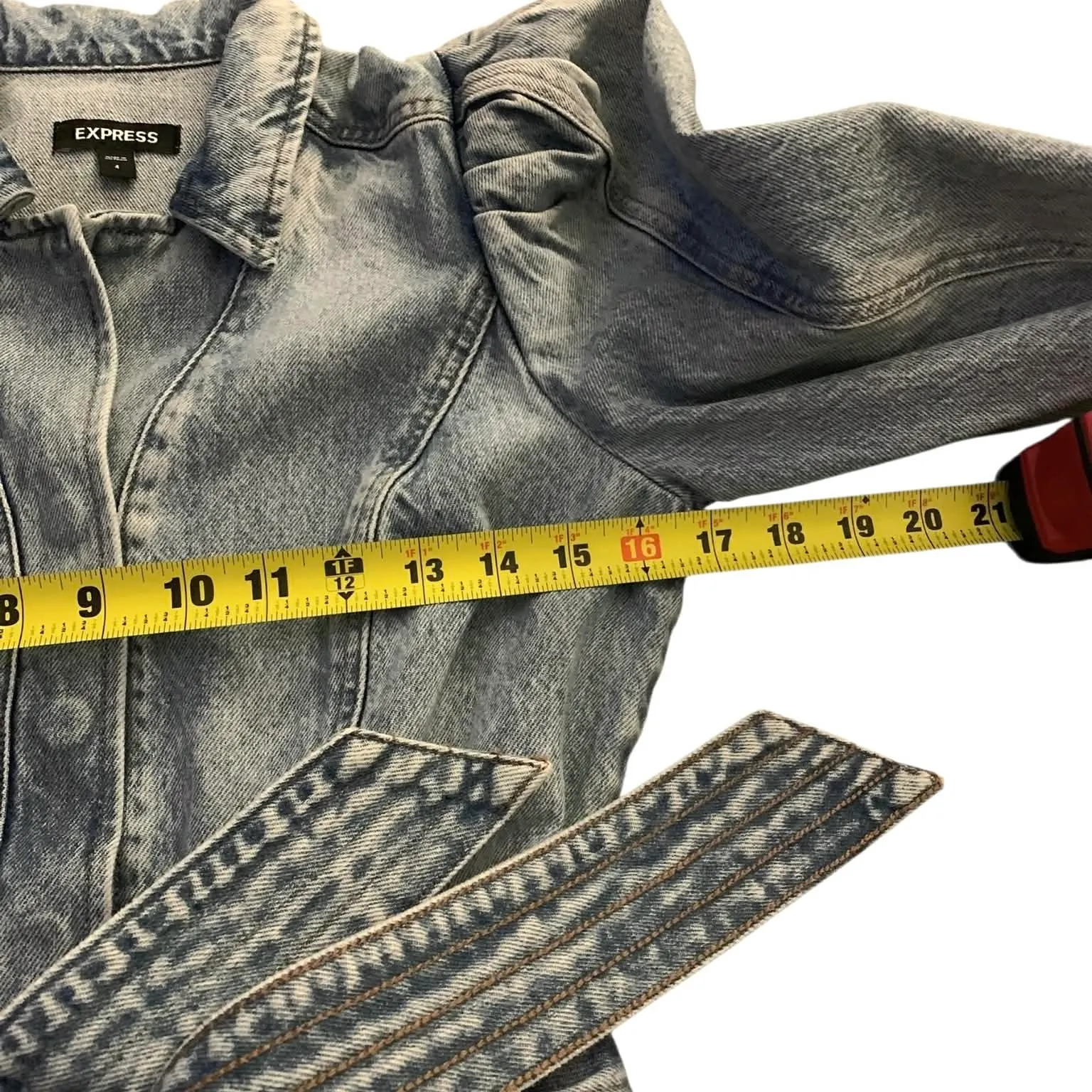 ​EXPRESS Acid Wash Denim Jumpsuit Puff Sleeve Retro 80s Utility Boiler Suit 4 - Image 8