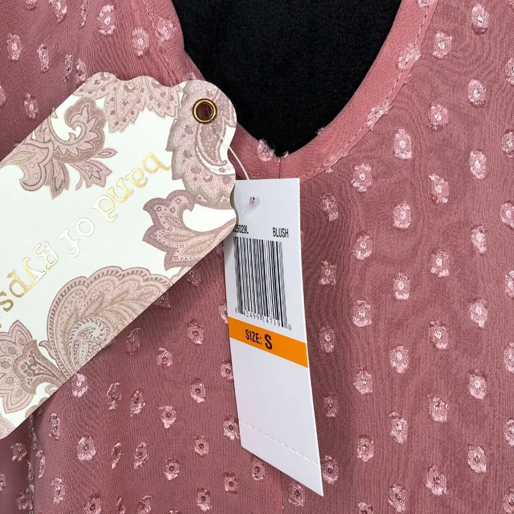 Band Of Gypsies Blouse S Pink Blush Tunic Sheer Angel 3/4 Sleeve Tied Flowy‎ NWT - Image 6