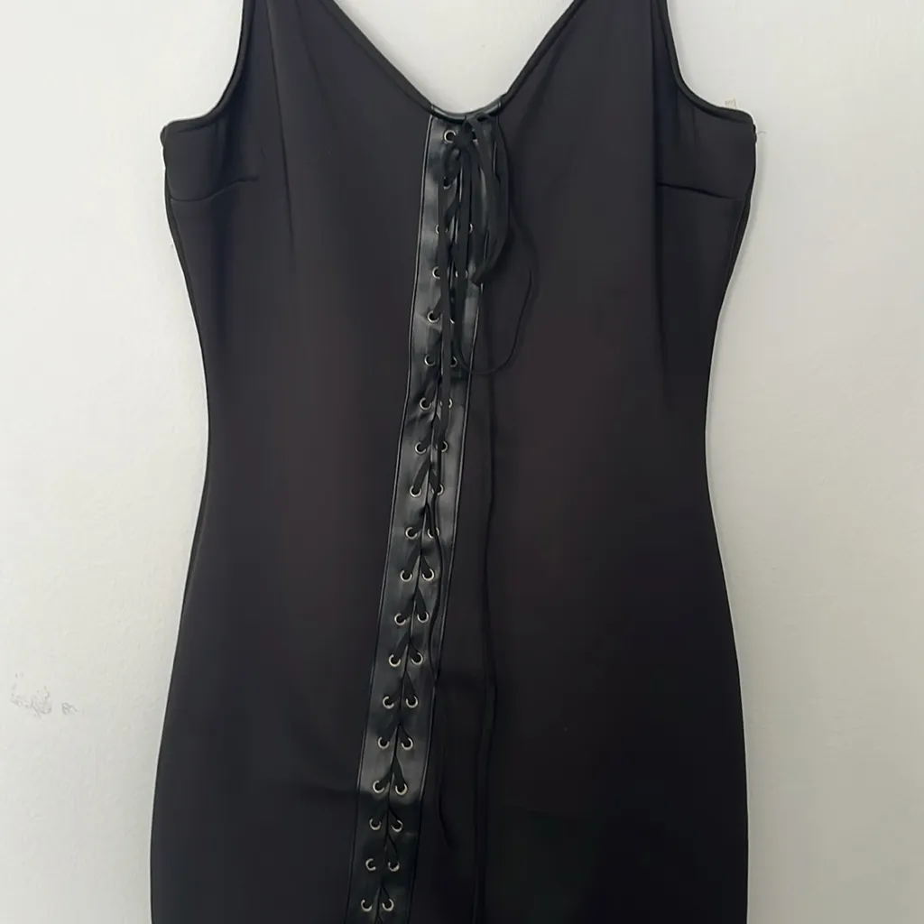 NWT Faux Lace Up Black‎ Dress - Image 2