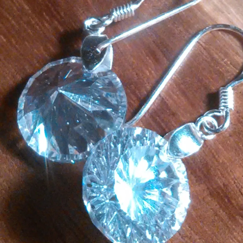 Simulated White Diamond Sterling Silver Dangle Earrings - Image 8