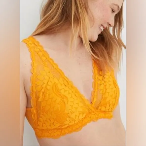 Aerie Womens Plunge Sunflower Yellow Lace Bralette Sz XL - Image 2