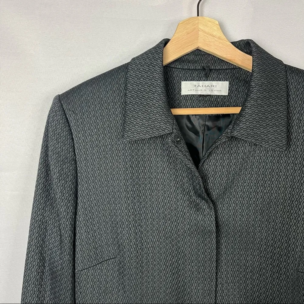 Tahari Dark Gray Jacquard Textured Long Blazer Jacket S - Image 20