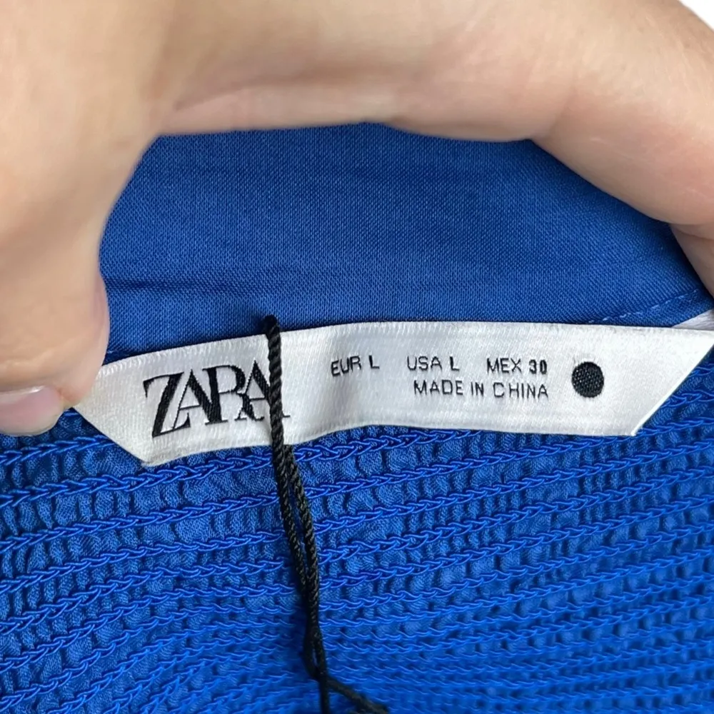 Zara Embroidered Cotton Floral Blouse Blue and White Cotton Size Large - Image 12