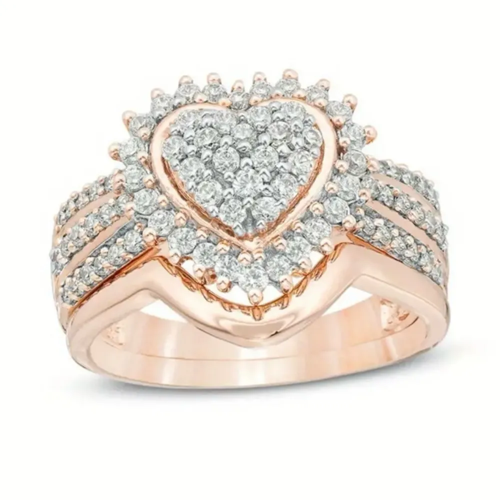 Rose Gold CZ Diamond Heart Ring Size 8 - Image 5