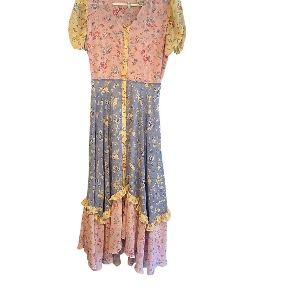 EVIE Anthropologie Blue & Pink Asymmetrical Tiered Sundress Fairy Costume Size XS - Image 5