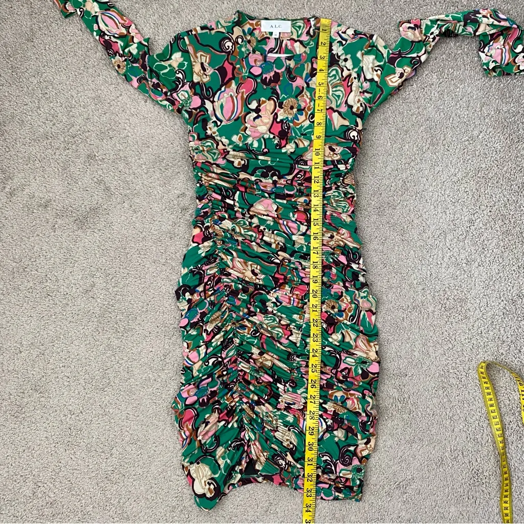 A.L.C. Kiki Ruched‎ Mini Dress Emerald Multi Floral XS - Image 9