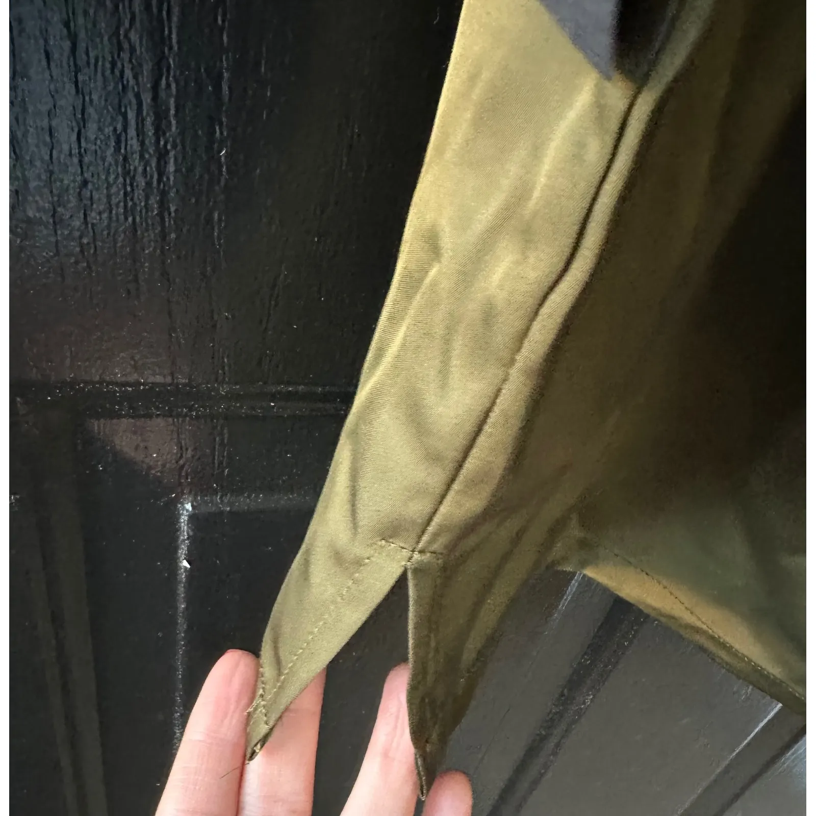 Lulus Satin Mock Neck Sleeveless Mini Dress Olive Green Ruched Waist - Image 4