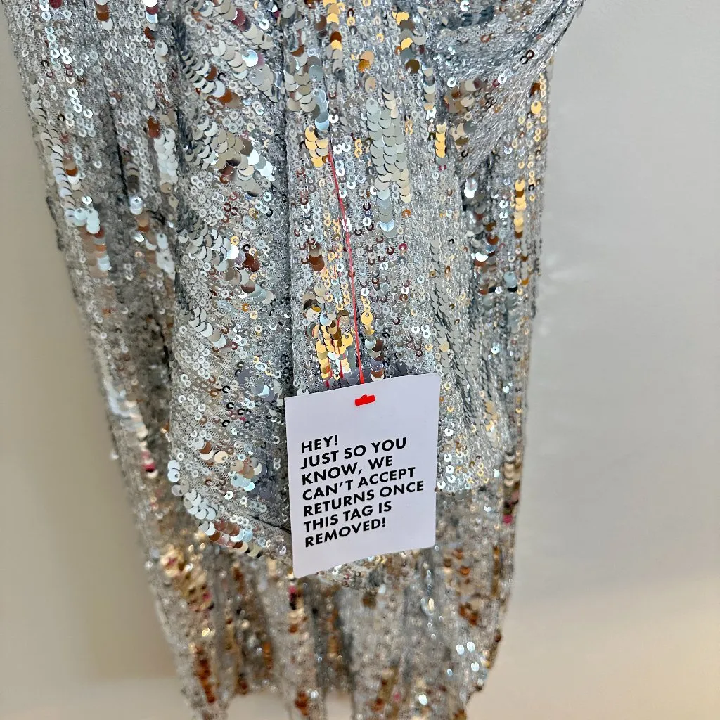 TOPSHOP Sequin Wide Leg Pants in Silver Size US 0-2 - Image 8