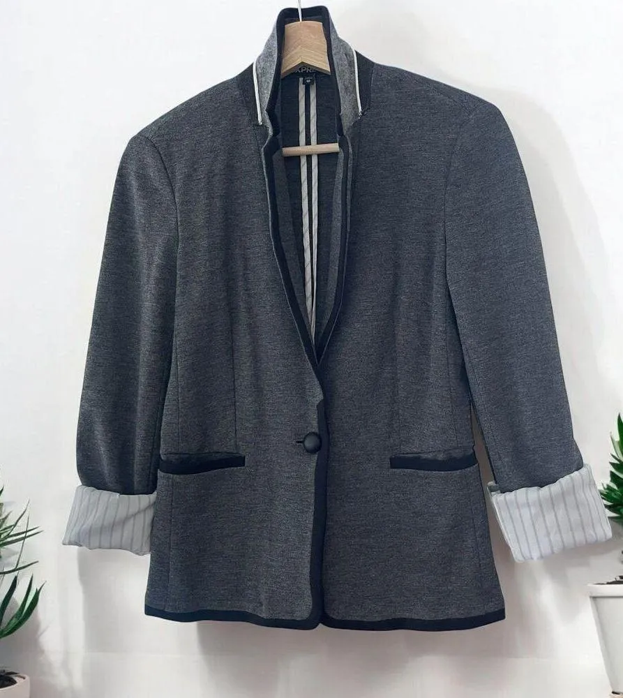 Express Ponte Stretch Knit Academy Blazer with Piped Trim - XS - Image 4