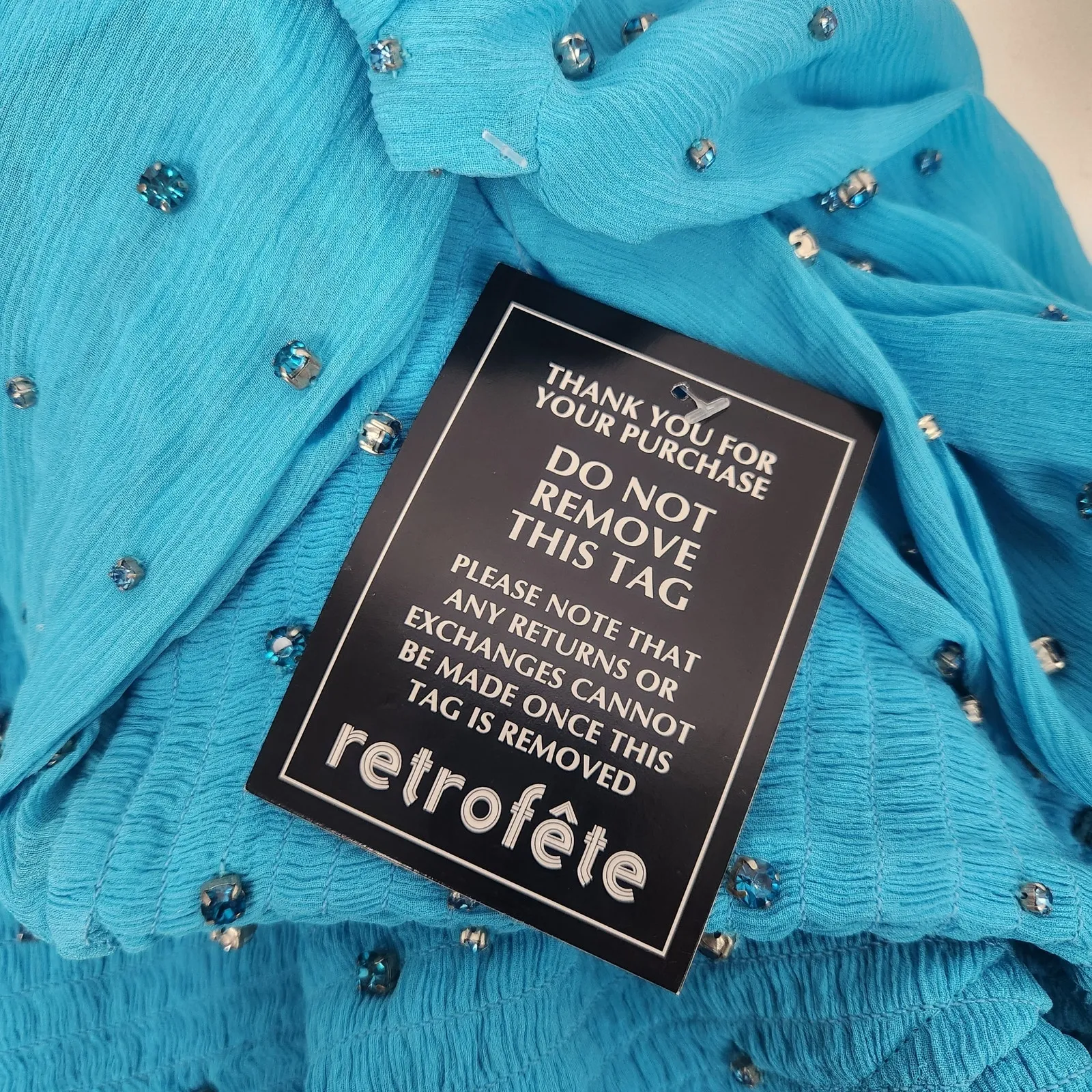 Retrofete Lennon Embellished Silk Chiffon Dress in Blue Size Medium NWOT V Neck - Image 12