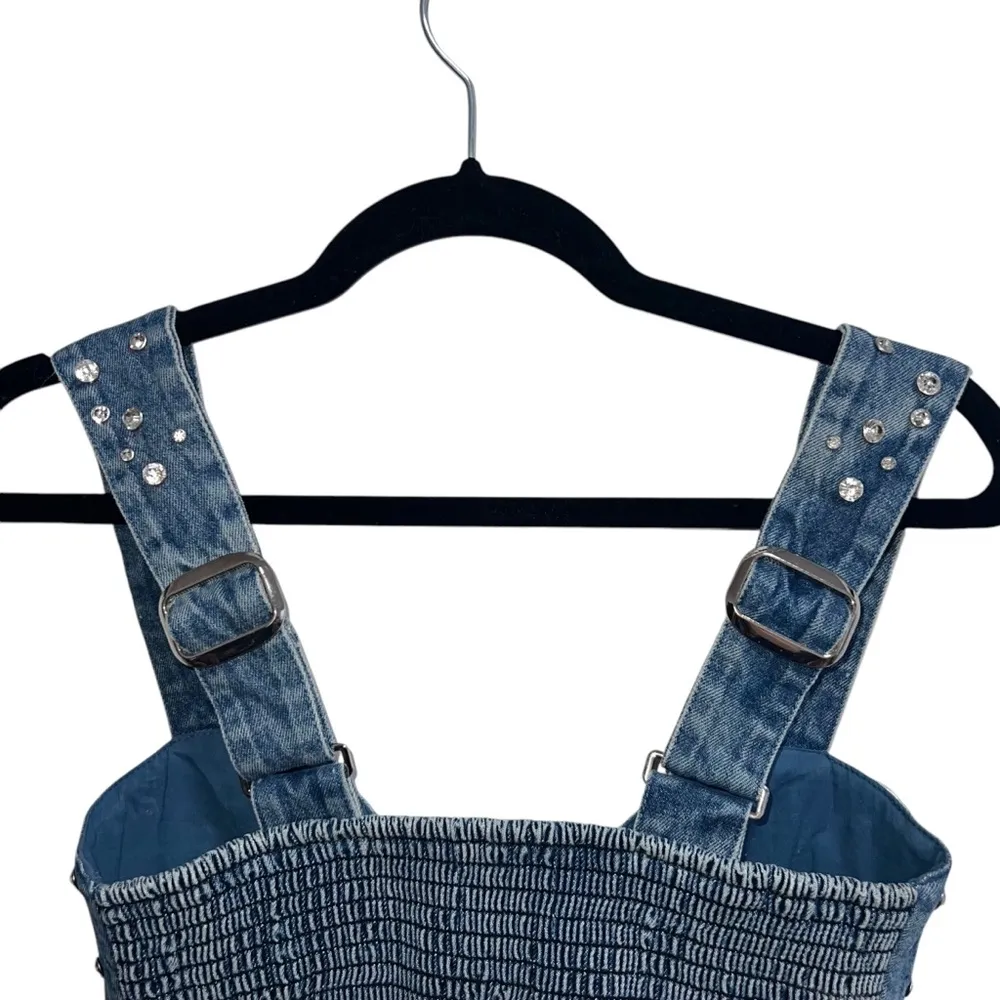 NEW NWOT  Shaina Rhinestone Embellished Crop Top Indigo Denim - Image 9
