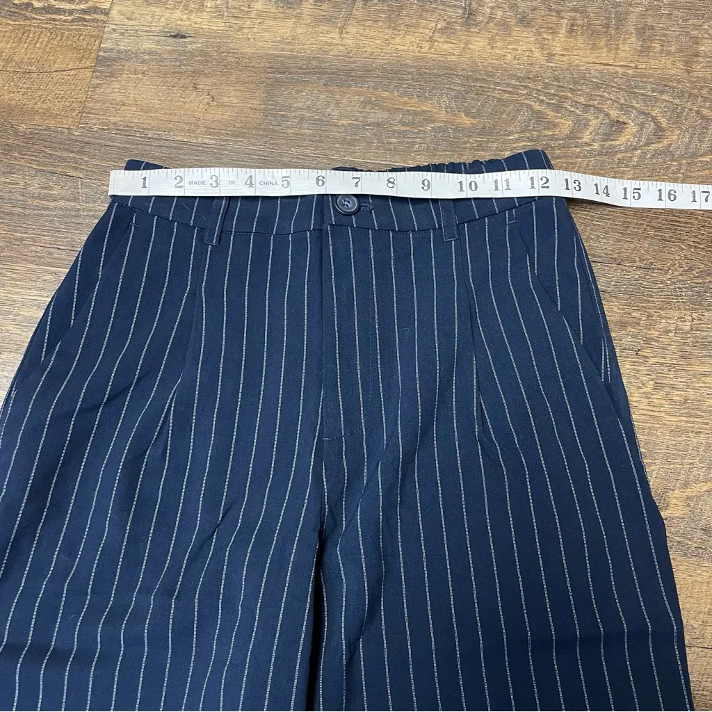 Love Tree Navy Blue White Stripe High Waist Straight Wide Leg Pant Womens Small - Image 2