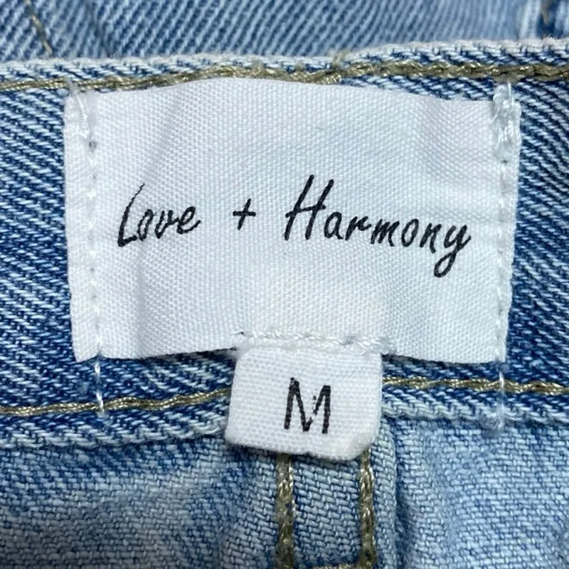 Love + Harmony Blue High Waisted Frayed Raw Hem Bermuda Denim Jeans Shorts Sz M - Image 4