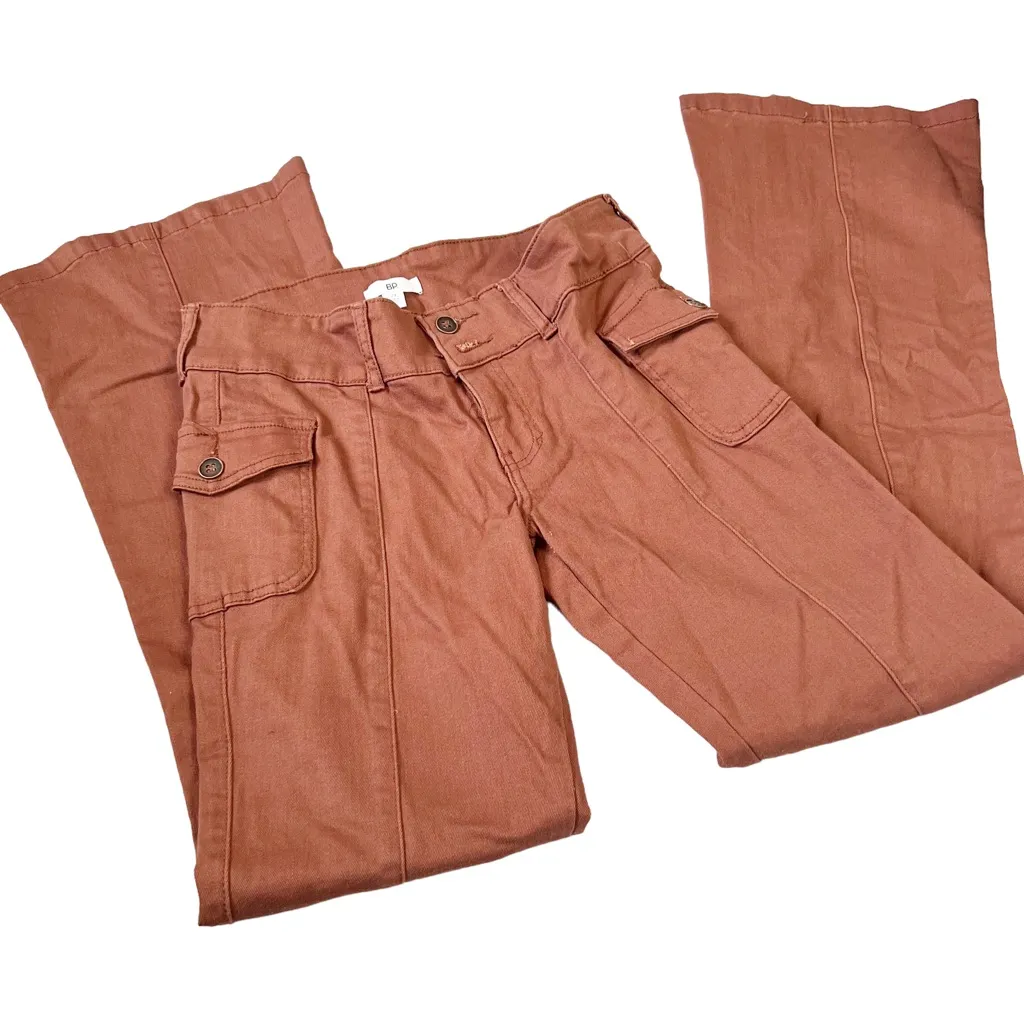 BP Brown Flare Patch Pocket Jeans Size 29 Rust Y2K Stretch - Image 3