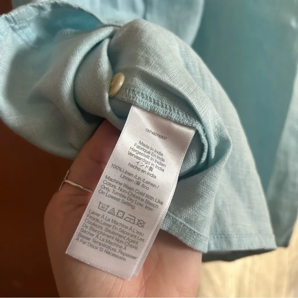 Madewell Square-Neck Mini Dress 100% Linen Coastal Grandma Short‎ Blue NWT Sz 00 - Image 8