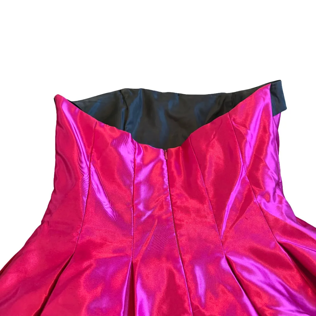 Jessica McClintock for Gunne Sax Bold Pink Satin Mini Dress Retro 2000s Y2K Sz 9 - Image 9