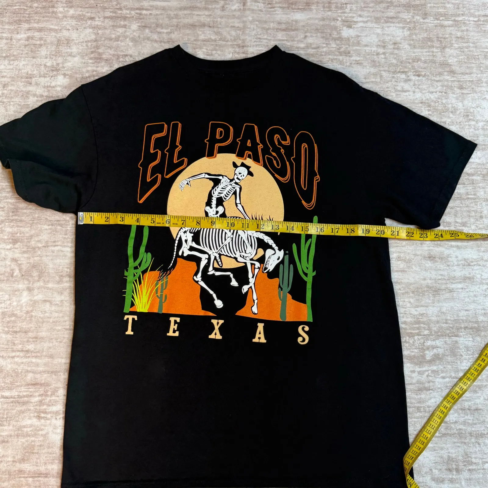 El Paso Texas Women’s Large Skeleton Horse Cactus Graphic Black Cotton T-shirt - Image 4