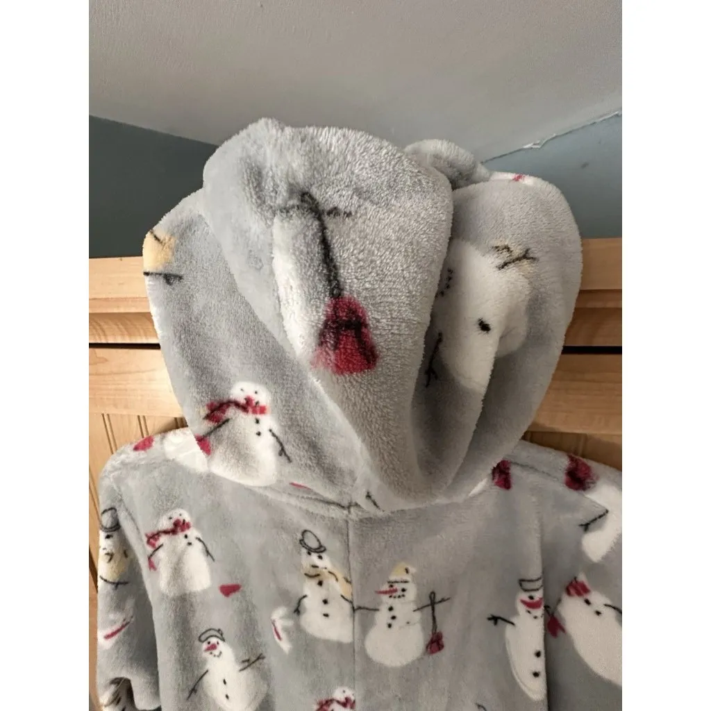 Munki Munki Women's One-Piece Hooded Fleece Pajamas Gray Pink Spark Size Small - Image 5