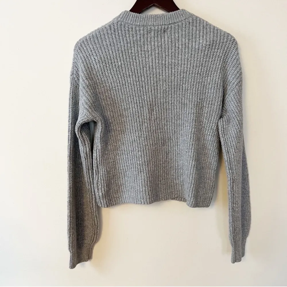 Gray Balloon Long Sleeve Crewneck Sweater Size XXS NEW Nordstrom Ribbed Knit - Image 4