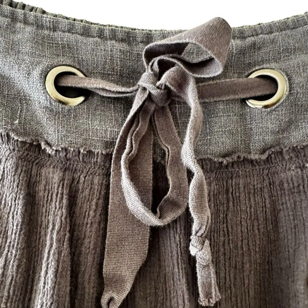 Free People Bohemian Festival Tiered Drawstring Pleated Color Block Skirt SZ L - Image 2