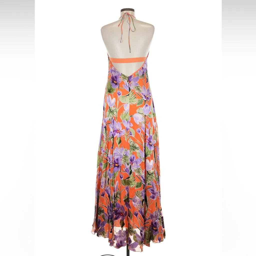 Alice + Olivia Silk Floral Maxi Dress - Orange and Purple - Image 2