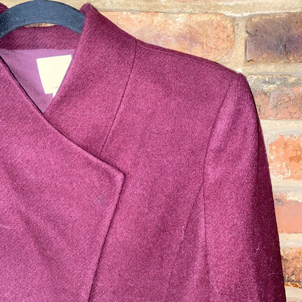 Halogen Burgundy Wool Blend Wrap Jacket Pea Coat Women's Size Small - Image 2