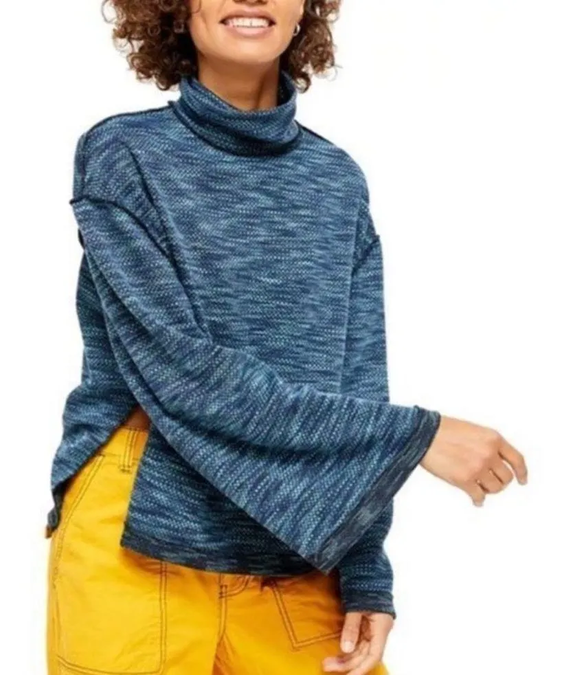 Free People FP We the Free Sunny Days Oversized Knit Sweater Blue Small S - Image 3