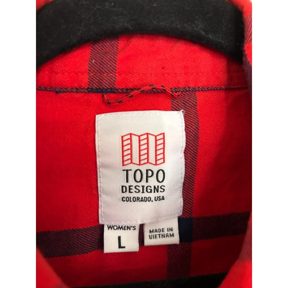TOPO Designs Shirt Dress Womens Large Plaid Flannel Button Up Red Navy Cotton - Image 5