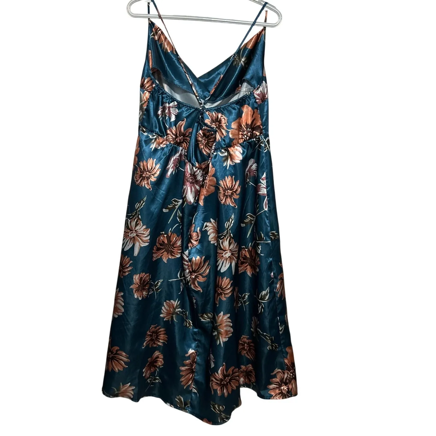 Shein Curve Women's Green Brown Peach Floral‎ Shiny Spaghetti Dress Size 4XL - Image 2