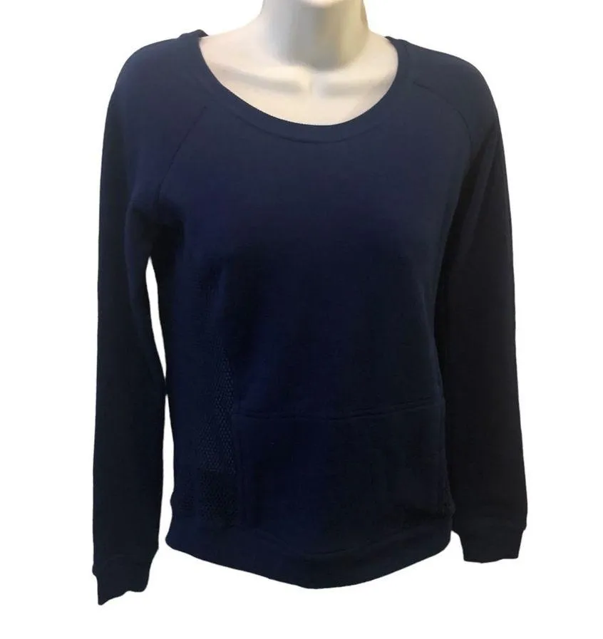 Fabletics Crewneck Sweatshirt Mesh Sides Back Pouch Pocket Sz. XS Blue - Image 3