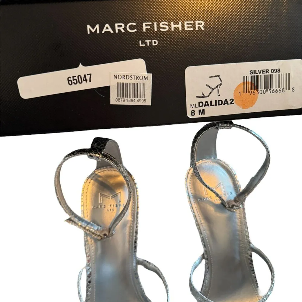 Marc Fisher | Dalida Heeled Sandal Silver Leather Size 8 With Box - Image 9