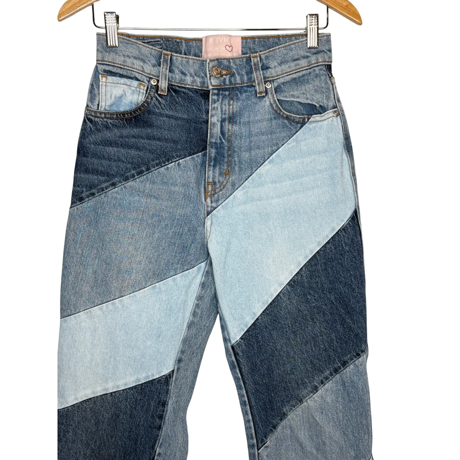 Revice Denim 90s Baby Candy Shop Patchwork High Waisted Wide Leg Blue Size 26 - Image 5