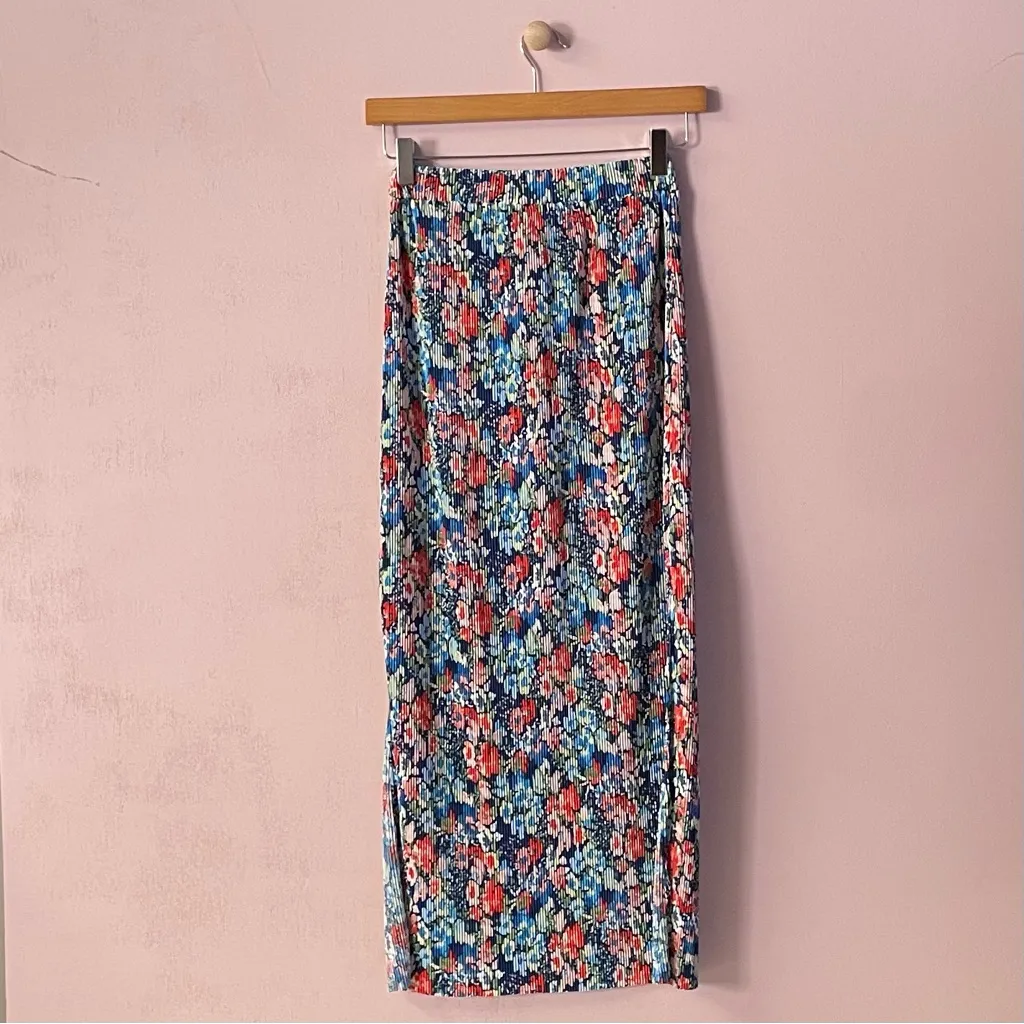 WAYF Blue Floral Pleated Maxi Skirt Size XS EUC - Image 11