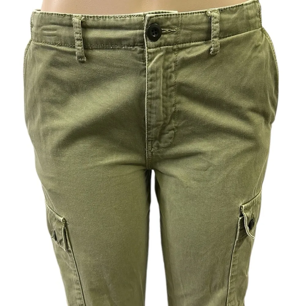 Zara Forest Green Khaki Button Cargo High Rise Jogger Hiking Pants Womens 4 - Image 2