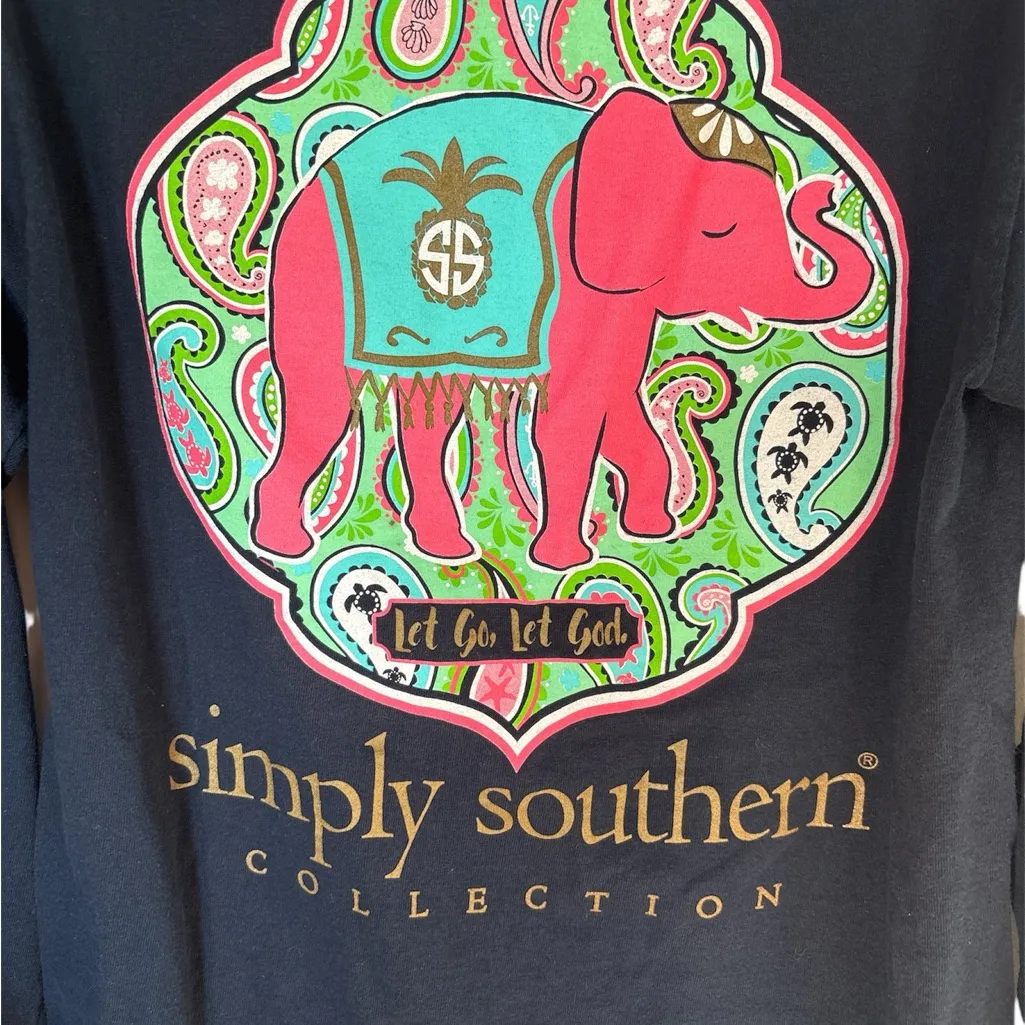Simply Southern Navy Elephant Let Go Let God Long Sleeve Shirt - Image 2