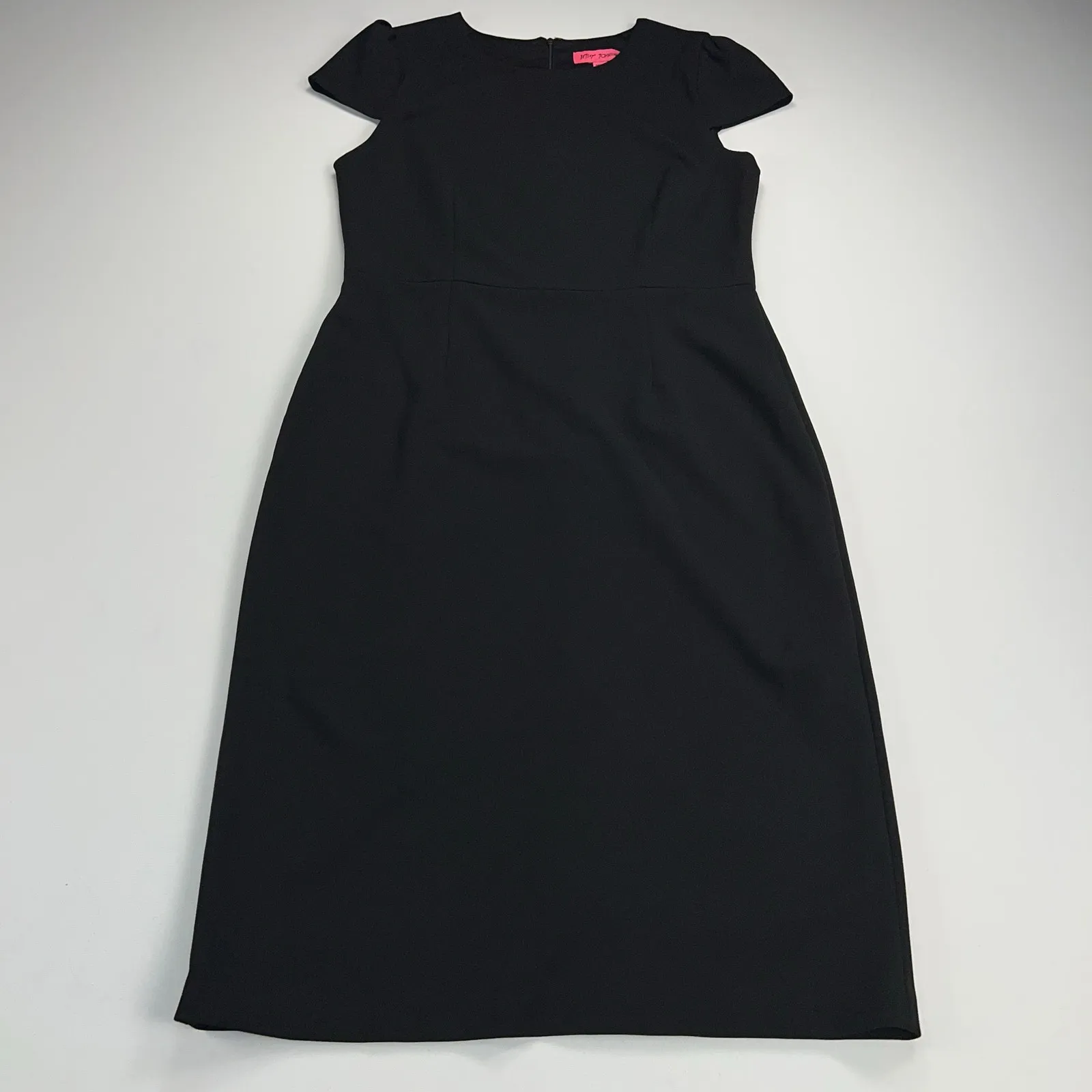 Betsy Johnson Puff Cap Sleeve Black Sheath Midi Dress Body Skimming Size 10 - Image 13