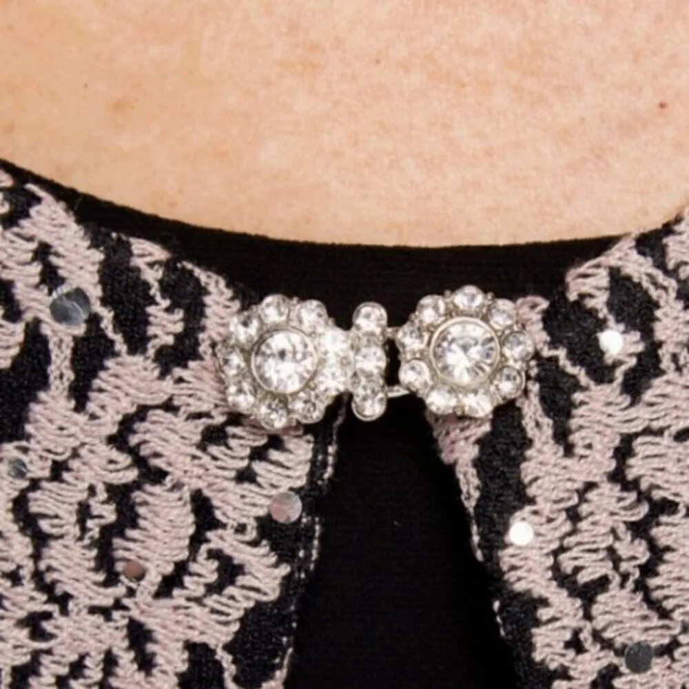 JESSICA HOWARD Tan/Black Lace Shrug Cardigan, 12P - Image 3