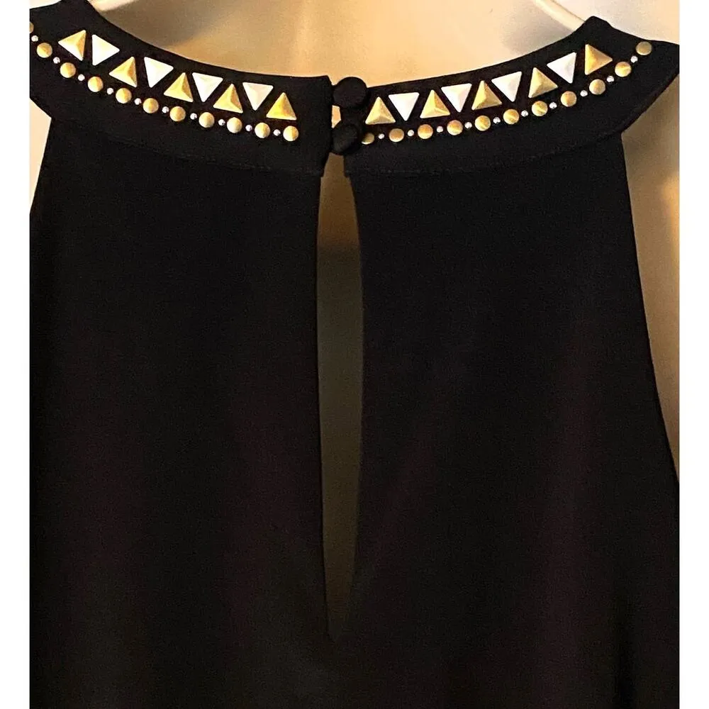 WHITE HOUSE BLACK MARKET Black Sleeveless Embellished Blouson Dress WHBM ~ XS - Image 6