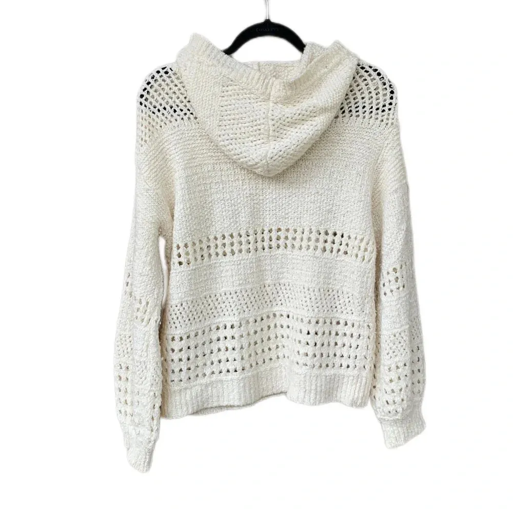 Anthropologie Wool Alpaca Oversized Pointelle Knit Hooded Sweater Balloon Sleeve - Image 3
