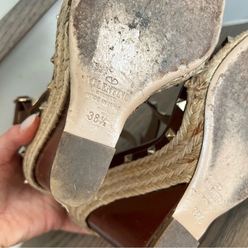 Valentino Leather T-Strap Rockstud Wedge Platform Ankle Strap Sandals in Brown - Image 12