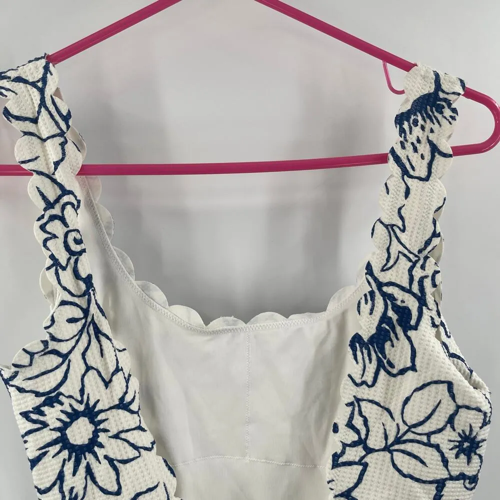 AERIE Swimsuit Medium One Piece Full Coverage White Blue Floral Unlined No Cups - Image 11