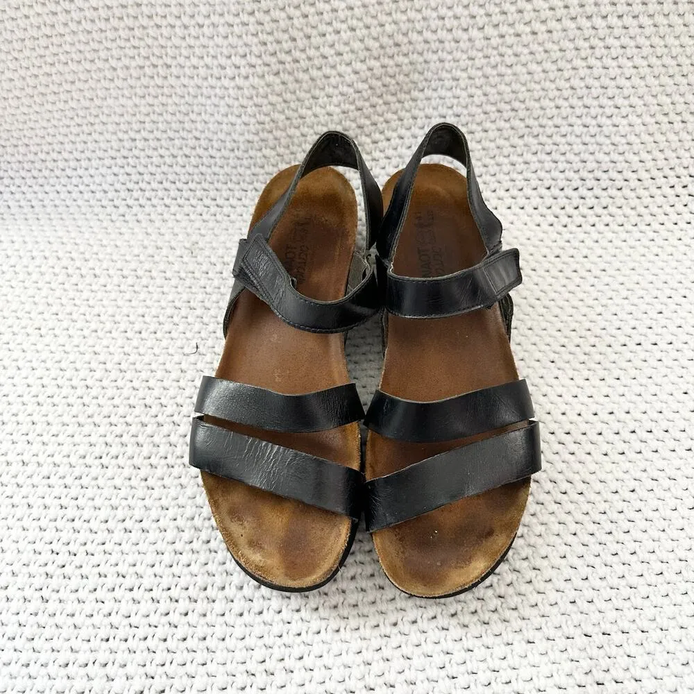 Naot Kayla Black Matte Leather Strappy Corkbed Low Platform Wedge Sandals 41 L10 Size 10 - Image 7