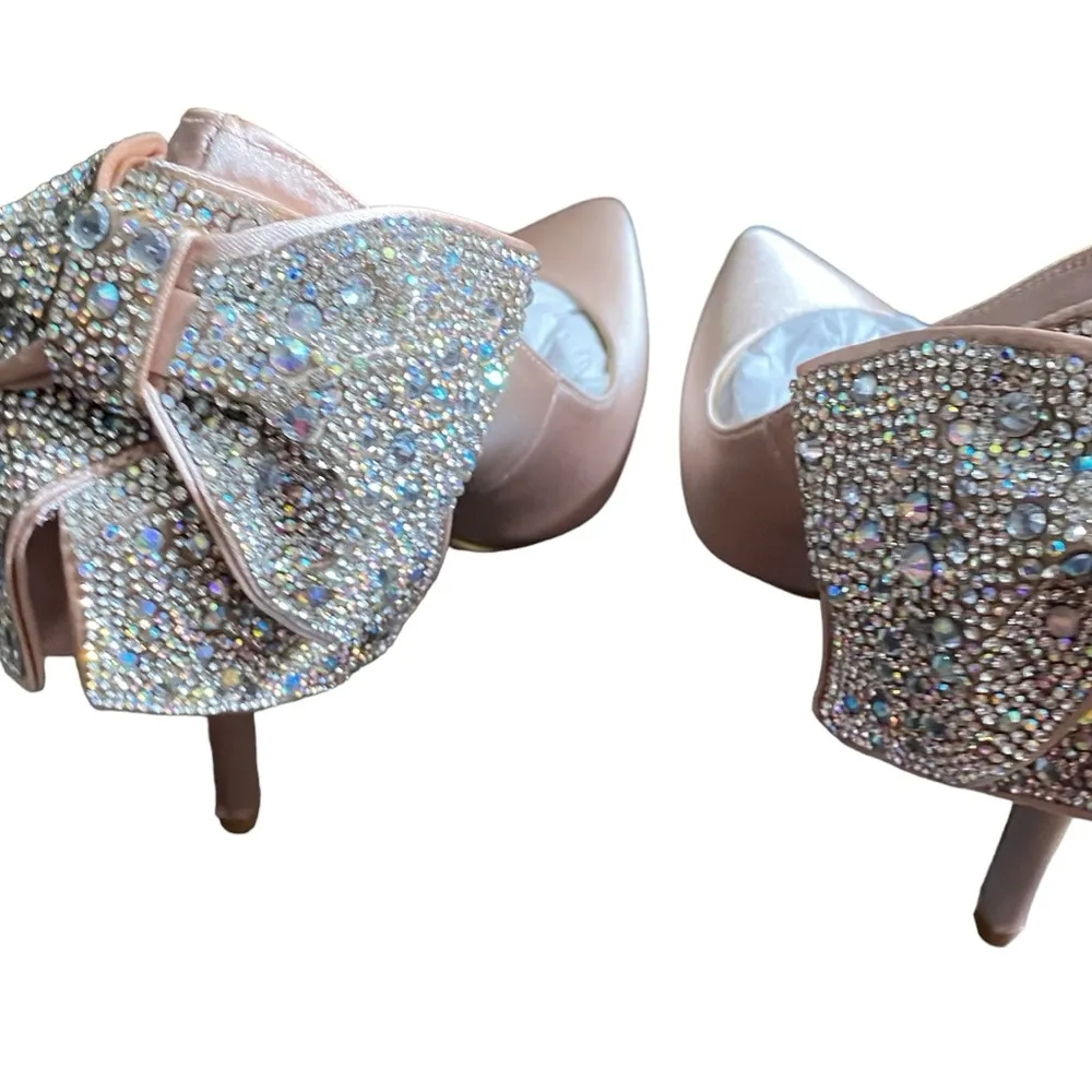 Betsey Johnson Women Beige Rhinestone Bow Bryn Pointed Toe Stiletto - Image 7