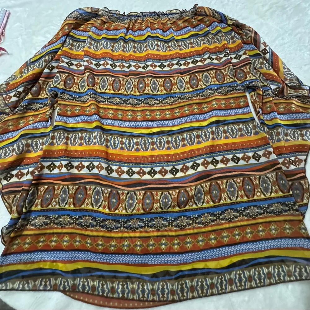 New Womens Tunic Top Shirt Multicolor Yellow Orange Black - Image 4