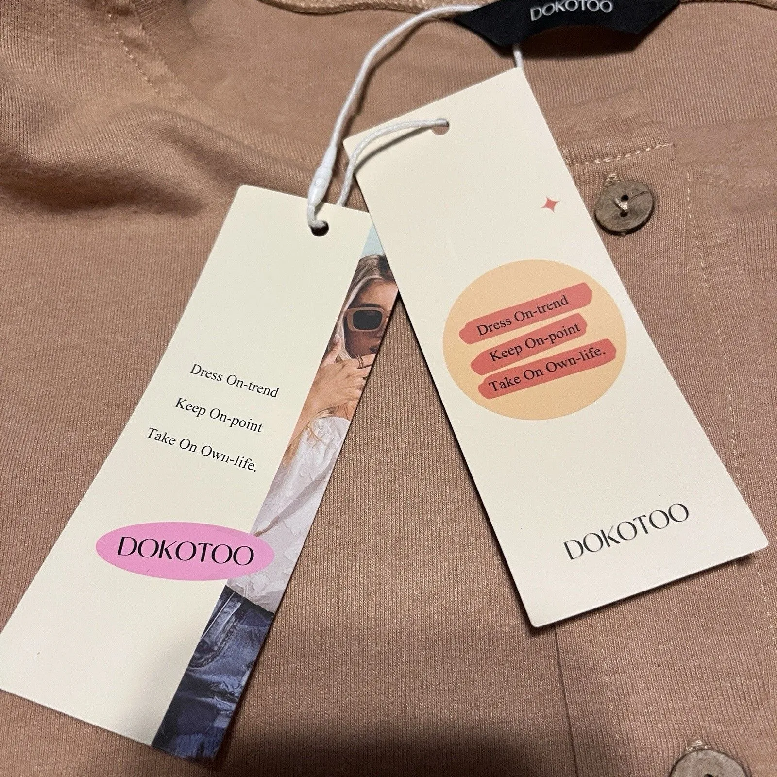 Dokotoo Waffel Knit Two Tone Henley Tunic Top Brown Tan Women's Size Medium NWT - Image 13