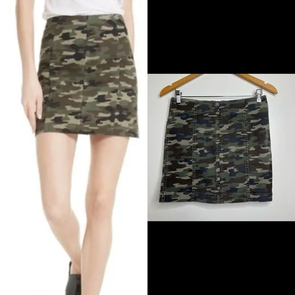 Free People Modern Femme Green Camo Paneled Denim Mini Skirt Size 6 - Image 2