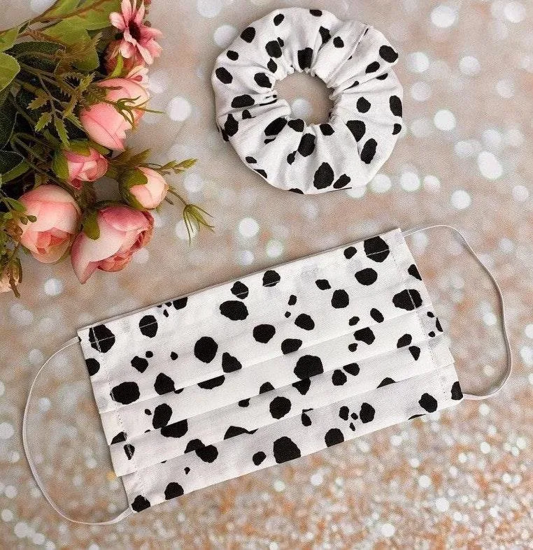 100% Premium Cotton Dalmatian Spot Face Mask And Scrunchie Multiple - Image 2