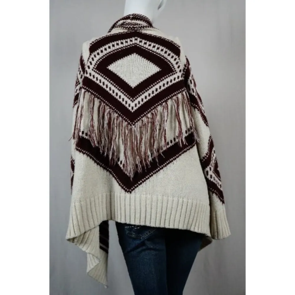Black Swan Knit Tribal Fringe Boho Cardigan Sweater Size Small - Image 4