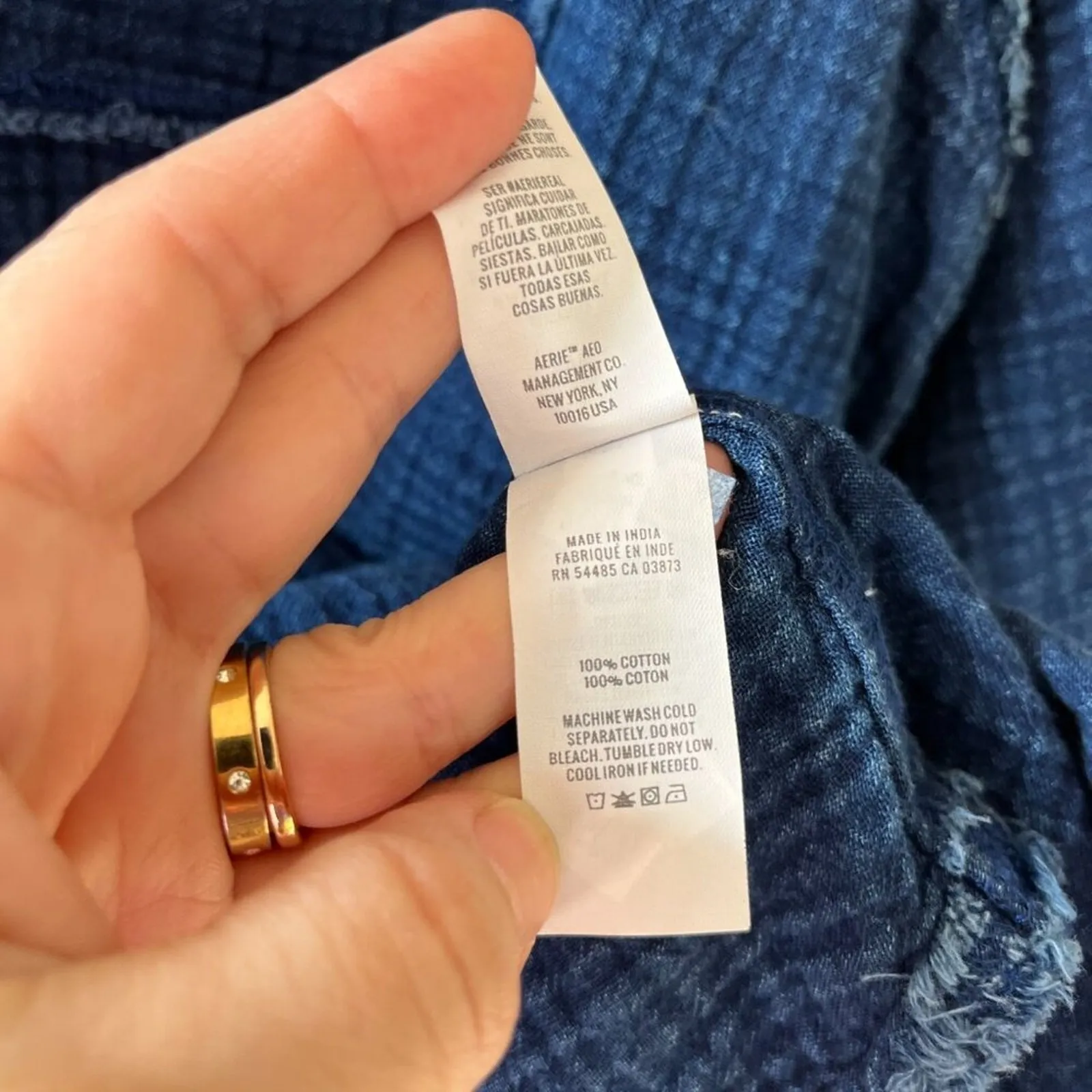 Aerie Sz M Oversized Indigo Blue Gauze Cover Up Button Down Shirt Dress Pocket - Image 14