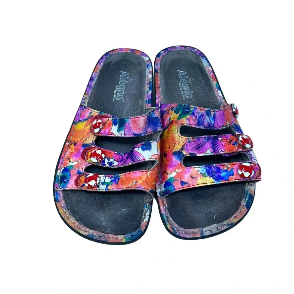 Alegria Fiona Slide Sandals Strap Leather Floral‎ Multicolor Size 38 US 8 - 8.5 - Image 2